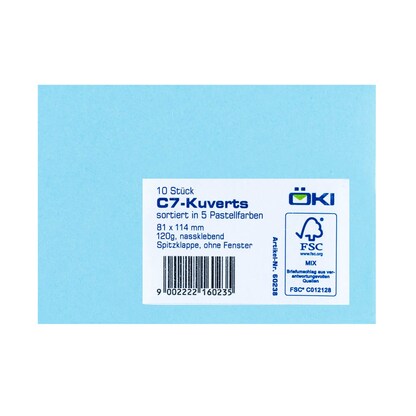 Artikelbild 4 für ÖKI Briefumschläge DIN C7 ohne Fenster farbsortiert nassklebend 10 St., Artikelnummer 511897