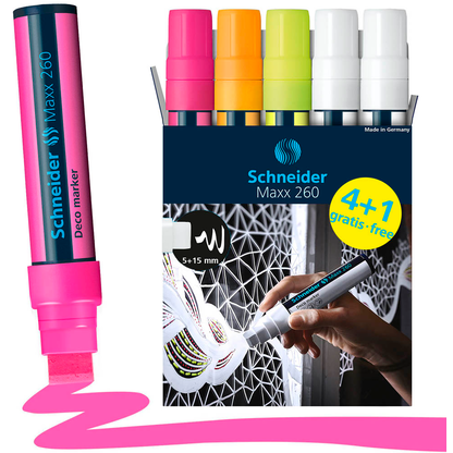 Artikelbild 15 für 4 + 1 GRATIS: Schneider Maxx 260 Kreidemarker farbsortiert 5,0 - 15,0 mm, 4 St. + GRATIS 1 St., Artikelnummer 514186