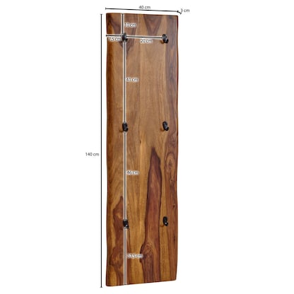 Artikelbild 2 für WOHNLING Wandgarderobe WL6.548 sheesham Holz 6 Haken 40,0 x 140,0 cm, Artikelnummer 909562