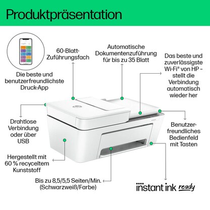 Artikelbild 7 für HP DeskJet 4220e All-in-one 3 in 1 Tintenstrahl-Multifunktionsdrucker weiß, HP Instant Ink-fähig, Artikelnummer 119576