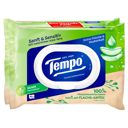 Artikelbild 5 für Tempo Feuchtes Toilettenpapier Sanft & Sensitiv Duo-Pack 1-lagig, 2x 42 Tücher, Artikelnummer 875272
