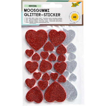 Artikelbild 20 für folia Moosgummi Glitter Herzen rot und silber 40 St., Artikelnummer 479614
