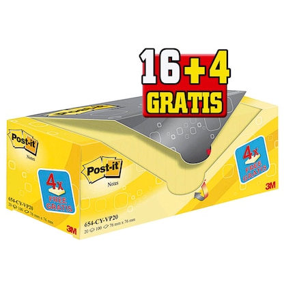 Artikelbild 6 für 16 + 4 GRATIS: Post-it® Notes Haftnotizen gelb, 16 Blöcke + GRATIS 4 Blöcke, Artikelnummer 354567