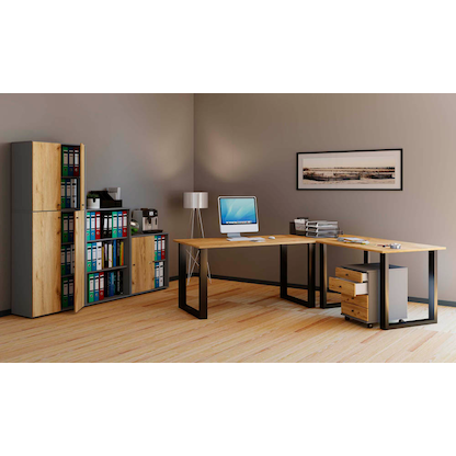 Artikelbild 4 für VCM my office Lona Schreibtisch honig-eiche quadratisch, U-Fuß-Gestell schwarz 80,0 x 80,0 cm, Artikelnummer 268296