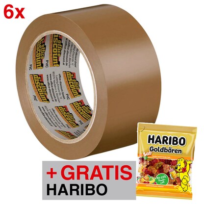 Artikelbild für AKTION: office discount Packband braun 50,0 mm x 66,0 m 6 Rollen + GRATIS HARIBO Saft Goldbären Fruchtgummi 160,0 g, Artikelnummer 855641
