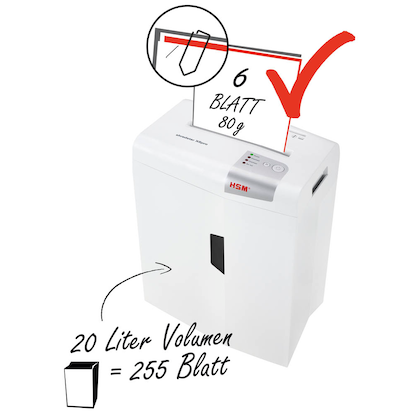 Artikelbild 3 für AKTION: HSM shredstar X6pro Aktenvernichter mit Partikelschnitt P-5, 2 x 15 mm, bis 6 Blatt, weiß, Artikelnummer 381595