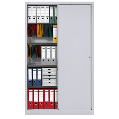 Artikelbild 4 für BISLEY Schiebetürenschrank ECO, SD12194S645 lichtgrau 4 Fachböden 120,0 x 43,0 x 198,0 cm, Artikelnummer 437541