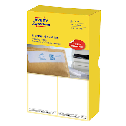 Artikelbild 7 für 500 AVERY Zweckform Frankieretiketten 3439 weiß 130,0 x 40,0 mm, Artikelnummer 647339