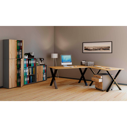 Artikelbild 5 für VCM my office Schiebetürenschrank XXL Lona, 919601 anthrazit, honig-eiche 3 Fachböden 70,0 x 37,0 x 183,0 cm, Artikelnummer 268009