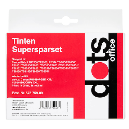 Artikelbild 5 für dots 1x pigmentschwarz, 1x schwarz, 1x cyan, 1x magenta, 1x gelb Druckerpatronen kompatibel zu Canon PGI-580XXL PGBK, CLI 581XXL BK/C/M/Y, Artikelnummer 575759
