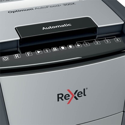 Artikelbild 7 für AKTION: Rexel Optimum AutoFeed+ 300X Aktenvernichter mit Partikelschnitt P-4, 4 x 26 mm, bis 300 Blatt, schwarz mit 60 Euro CashBack, Artikelnummer 267577