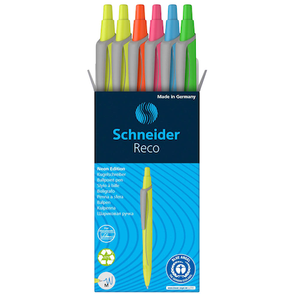 Artikelbild 6 für Schneider Kugelschreiber Reco farbsortiert, Schreibfarbe: blau, 6 St., Artikelnummer 322087