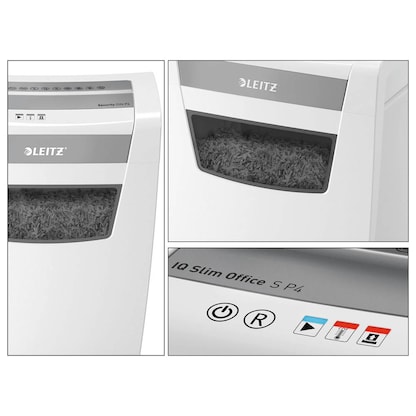 Artikelbild 7 für AKTION: LEITZ IQ Office S Aktenvernichter mit Partikelschnitt P-4, 4 x 28 mm, bis 12 Blatt, weiß mit 15 Euro CashBack, Artikelnummer 201808