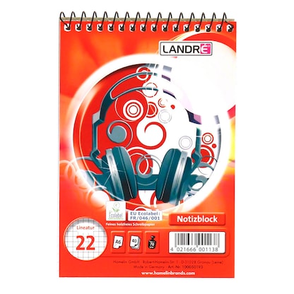 Artikelbild für LANDRÉ® Notizblock DIN A6 kariert Lineatur 22, Artikelnummer 298907