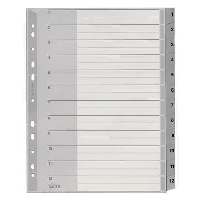 Artikelbild 24 für AKTION: LEITZ Ordnerregister 1282 DIN A4 Vollformat, Überbreite 1-12 grau 12-teilig, 1 Satz mit Prämie nach Registrierung, Artikelnummer 184655