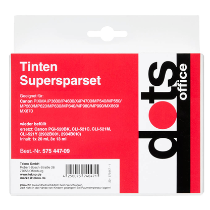 Artikelbild 6 für dots schwarz, cyan, magenta, gelb Druckerpatronen kompatibel zu Canon PGI-520 BK, CLI-521 C/M/Y, 4er-Set, Artikelnummer 575447