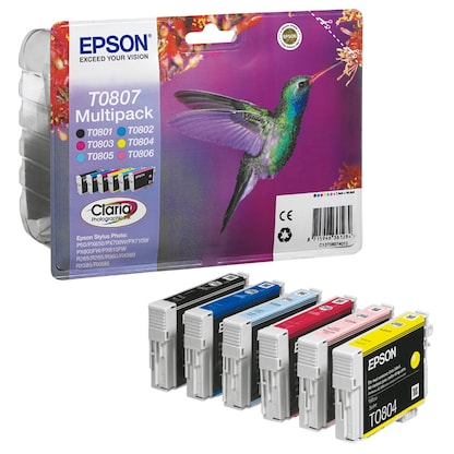 Artikelbild 1 für EPSON T0807 schwarz, cyan, magenta, gelb, light cyan, light magenta Druckerpatronen, 6er-Set, Artikelnummer 868406