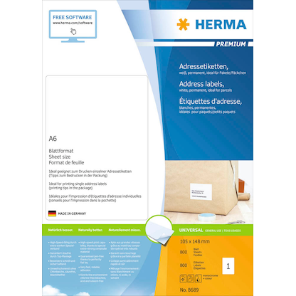 Artikelbild 4 für 800 HERMA Adressetiketten 8689 weiß 105,0 x 148,0 mm, Artikelnummer 517514