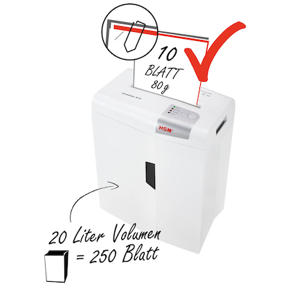 Artikelbild 6 für AKTION: HSM shredstar X10 Aktenvernichter mit Partikelschnitt P-4, 4,5 x 30 mm, bis 10 Blatt, weiß, Artikelnummer 355127