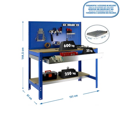 Artikelbild 3 für Simonrack Werkbank SIMONWORK blau 1 Schublade 151,0 x 61,0 x 144,5 cm, Artikelnummer 980072
