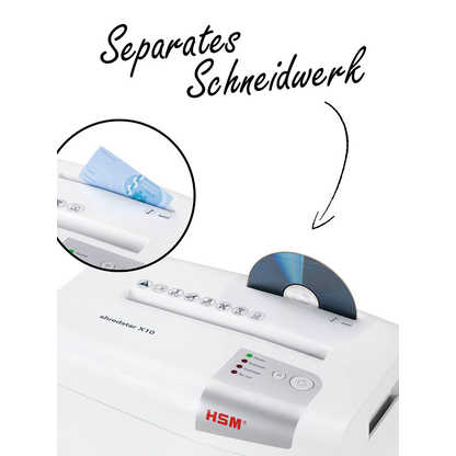 Artikelbild 7 für AKTION: HSM shredstar X10 Aktenvernichter mit Partikelschnitt P-4, 4,5 x 30 mm, bis 10 Blatt, weiß, Artikelnummer 355127