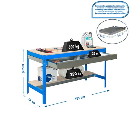 Artikelbild 3 für Simonrack Werkbank SIMONWORK blau 1 Schublade 151,0 x 76,0 x 84,2 cm, Artikelnummer 979181