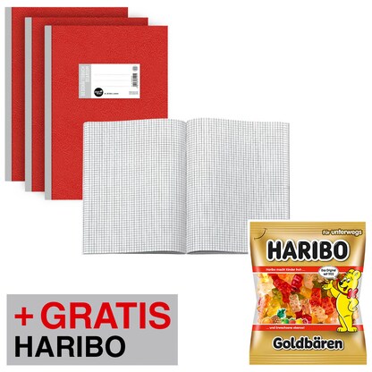 Artikelbild 12 für AKTION: 3 Ursus Geschäftsbücher DIN A4 kariert, rot Hardcover 192 Seiten + GRATIS HARIBO Goldbären 100 g, Artikelnummer 150039