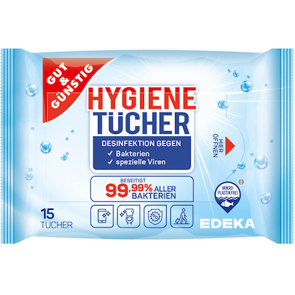 Artikelbild für GUT&GÜNSTIG Desinfektionstücher 1-lagig weiß, 15 Tücher, Artikelnummer 988257