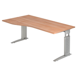 Artikelbild 1 für HAMMERBACHER US18 höhenverstellbarer Schreibtisch nussbaum Trapezform, C-Fuß-Gestell silber 180,0 x 100,0 cm, Artikelnummer 861190