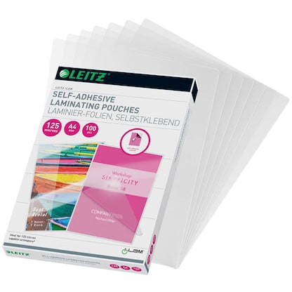 Artikelbild 2 für 100 LEITZ Laminierfolien glänzend für A4 125 micron selbstklebender Rücken, Artikelnummer 394522
