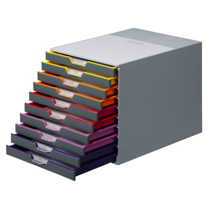 Artikelbild 2 für DURABLE Schubladenbox VARICOLOR® dunkelgrau mit bunten Farblinien 761027, DIN A4 mit 10 Schubladen, Artikelnummer 113993