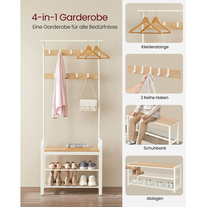 Artikelbild 6 für VASAGLE Garderobenbank mit Haken und Schuhrost HSR40W weiß Holz 72,0 cm, Artikelnummer 439848