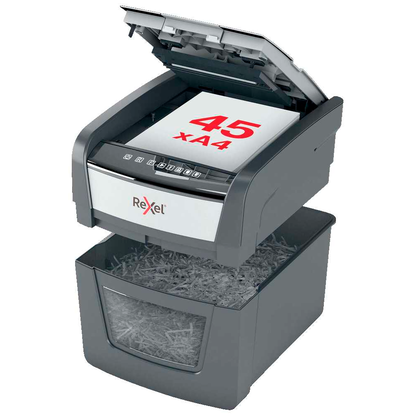 Artikelbild 18 für AKTION: Rexel Optimum AutoFeed+ 45X Aktenvernichter mit Partikelschnitt P-4, 4 x 28 mm, bis 45 Blatt, schwarz, Artikelnummer 495091
