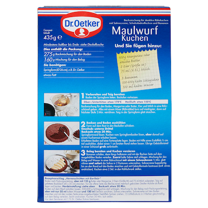 Artikelbild 5 für Dr. Oetker Maulwurf Kuchen Backmischung 435,0 g, Artikelnummer 195703