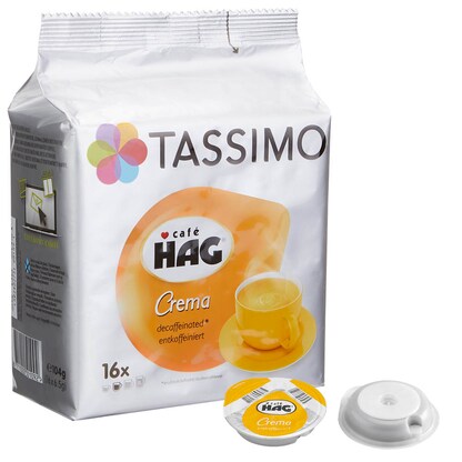 Artikelbild für TASSIMO Café HAG Crema Kaffeediscs, Arabica- und Robustabohnen kräftig, 16 Portionen, Artikelnummer 830240