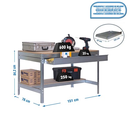Artikelbild 2 für Simonrack Werkbank SIMONWORK BT0 BOX silber 1 Schublade 151,0 x 76,0 x 84,2 cm, Artikelnummer 359426