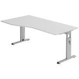 Artikelbild 1 für HAMMERBACHER OS 18 höhenverstellbarer Schreibtisch lichtgrau Trapezform, C-Fuß-Gestell silber 180,0 x 80,0/100,0 cm, Artikelnummer 656987