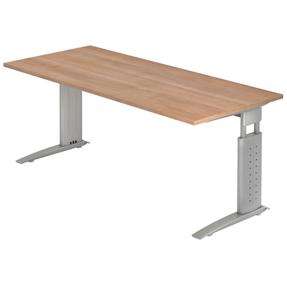 Artikelbild für HAMMERBACHER US19 höhenverstellbarer Schreibtisch nussbaum rechteckig, C-Fuß-Gestell silber 180,0 x 80,0 cm, Artikelnummer 859494