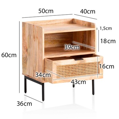 Artikelbild 2 für WOHNLING Nachttisch Massivholz braun 50,0 x 40,0 x 60,0 cm, Artikelnummer 314819