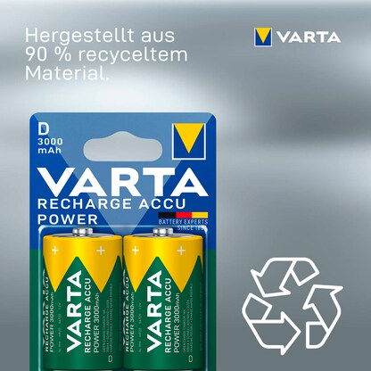 Artikelbild 3 für 2 VARTA Akkus RECHARGE ACCU Power Mono D 3.000 mAh, Artikelnummer 553897