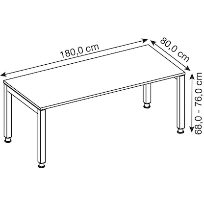 Artikelbild 2 für HAMMERBACHER JS19 höhenverstellbarer Schreibtisch nussbaum rechteckig, 4-Fuß-Gestell silber 180,0 x 80,0 cm, Artikelnummer 863908