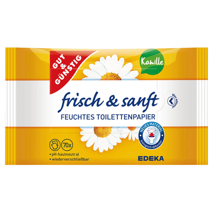 Artikelbild 5 für GUT&GÜNSTIG Feuchtes Toilettenpapier frisch & sanft Kamille 1-lagig, 2x 70 Tücher, Artikelnummer 989638
