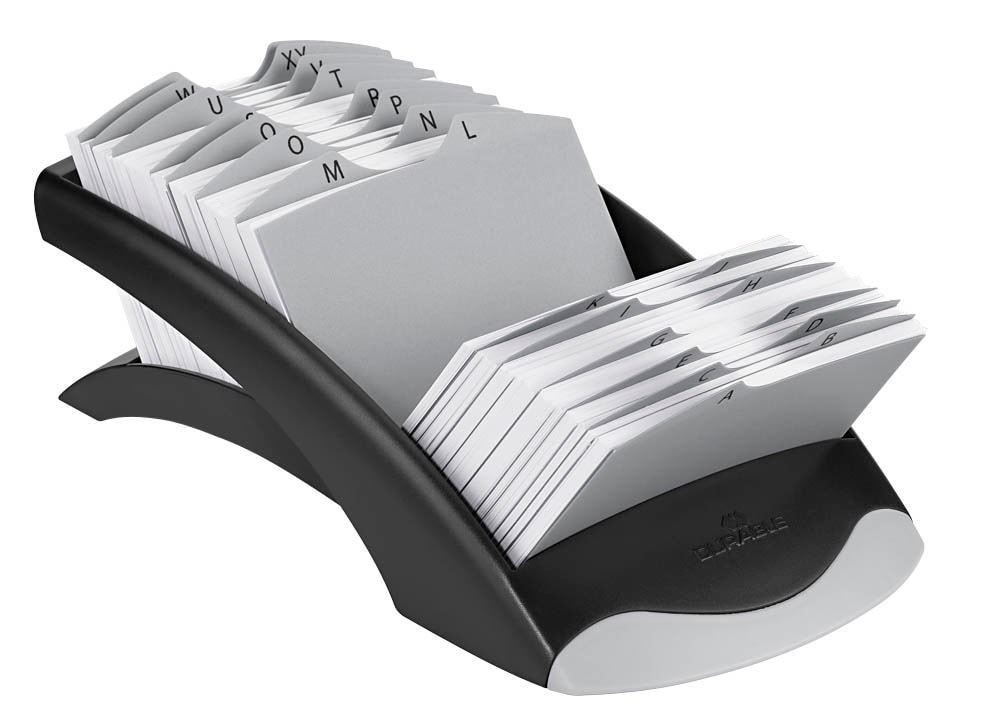Durable 241223 TELINDEX® DESK VEGAS met 500 indexkaarten, 1 stuk, zilverkleurig