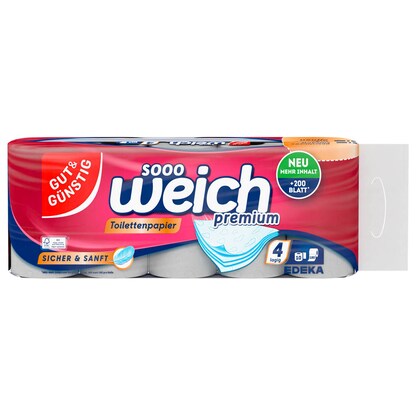 Artikelbild 14 für GUT&GÜNSTIG Toilettenpapier weich premium 4-lagig, 10 Rollen, Artikelnummer 991214