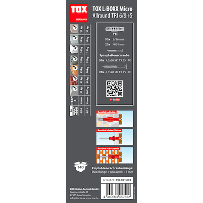 Artikelbild 5 für TOX L-BOXX Micro Allround TRI 6/8 094901802 Dübel- und Schrauben-Sortiment, 140-teilig, Artikelnummer 560787