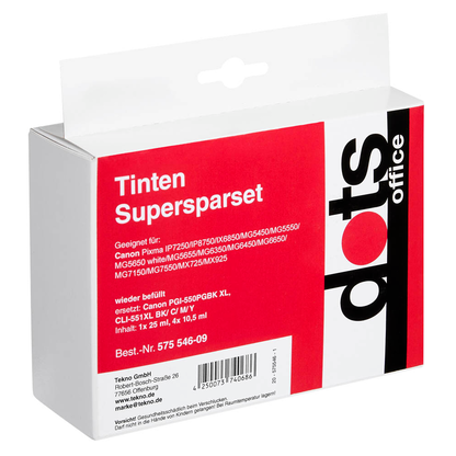 Artikelbild 2 für dots 2x schwarz, cyan, magenta, gelb Druckerpatronen kompatibel zu Canon PGI-550 XL PGBK, CLI-551 XL BK/C/M/Y, Artikelnummer 575546