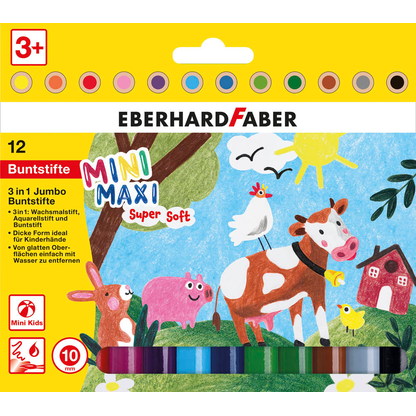 Artikelbild 2 für EBERHARD FABER Jumbo MiniMaxi 3in1 Buntstifte farbsortiert, 12 St., Artikelnummer 100087