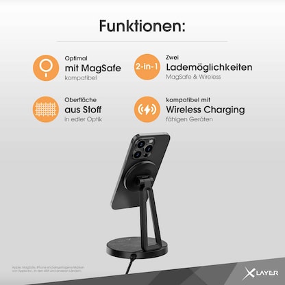 Artikelbild 4 für XLAYER MagFix Pro 2 in 1 Induktive Ladestation schwarz, 15 Watt, Artikelnummer 344917