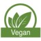 Symbol für vegane Produkte: drei grüne Blätter in einem Kreis, darunter Schriftzug „Vegan“.