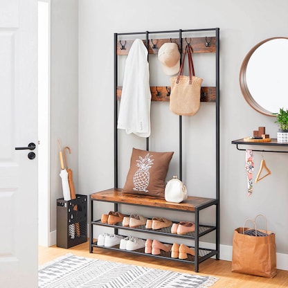 Artikelbild 3 für VASAGLE Garderobenbank mit Haken und Schuhrost HSR86BXV1 braun, schwarz Metall 100,0 cm, Artikelnummer 262786